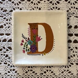 NATURAL LIFE Ceramic Trinket Dish with Brown Letter D and Floral Accent